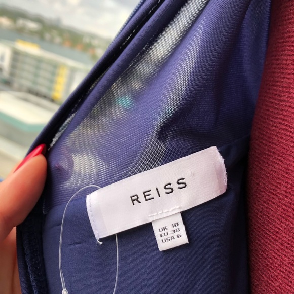 Reiss Rita Mesh Sleeves Bodycon Dress in Indigo - Picture 6 of 13